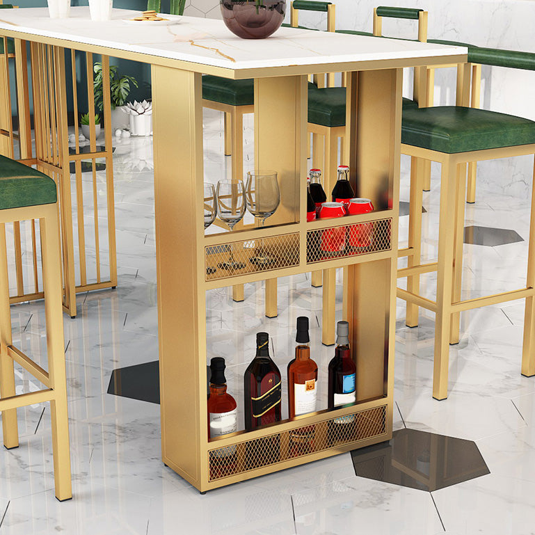 Industrial Rectangle Bar Height Table Double Pedestal Bar Table with Storage