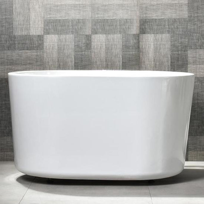 Freestanding White Bathtub Oval Modern Back to Wall Bath With Faucet