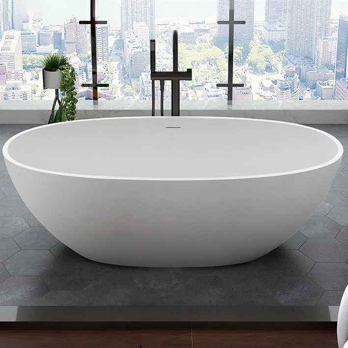 Stone Oval Soaking Bathtub Antique Finish Back to Wall Bath Tub