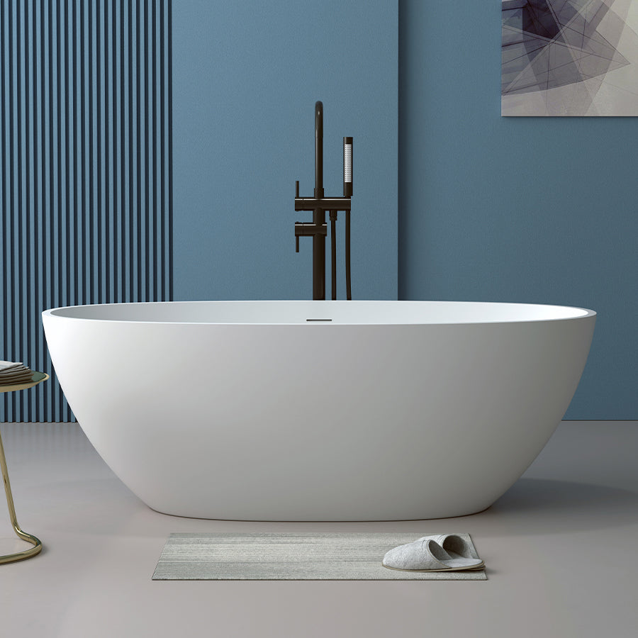 Stone Soaking Bath Antique Finish Oval Back to Wall Bath Tub