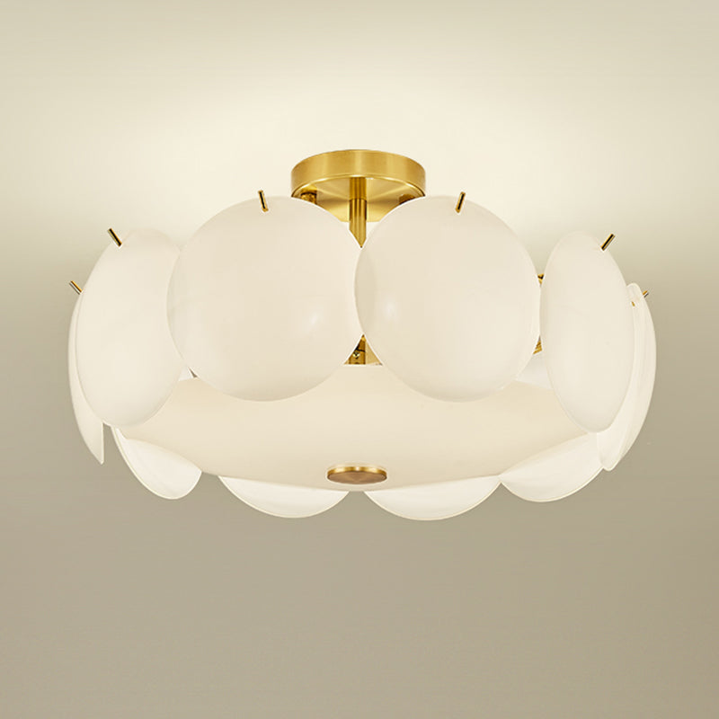 Modernism Semi Flush Mount White Glass Ceiling Light Fixture for Bedroom