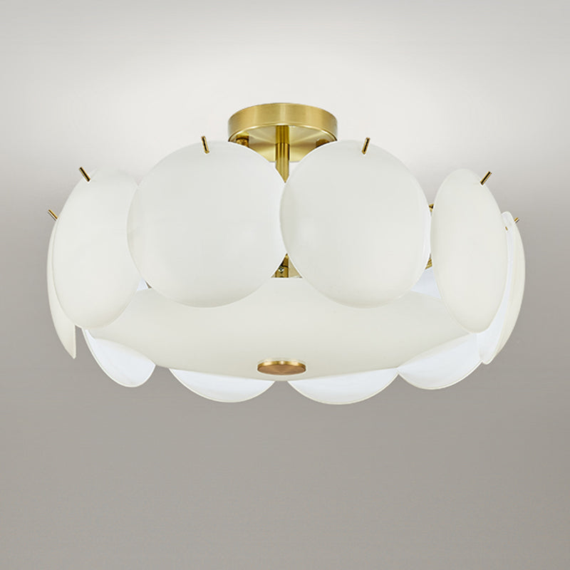 Modernism Semi Flush Mount White Glass Ceiling Light Fixture for Bedroom