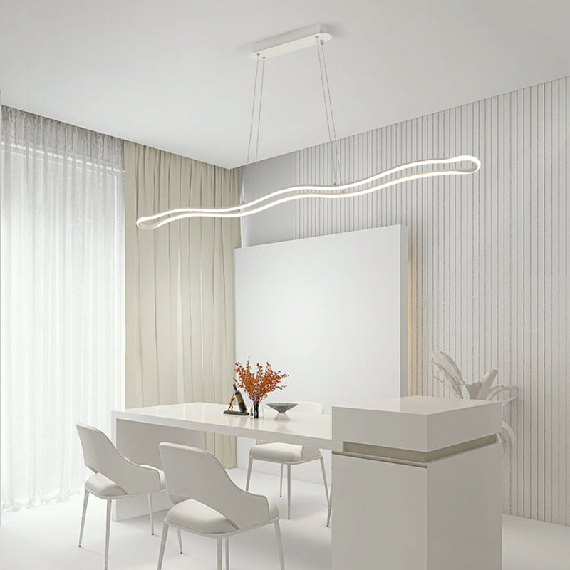 Minimalism LED Hanging Light Waves Metal Island Light Fixture for Dining Room