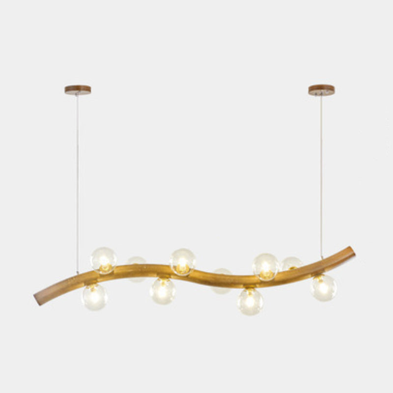 Wood and Glass Hanging Light Modern Island Light Fixture for Dining Room