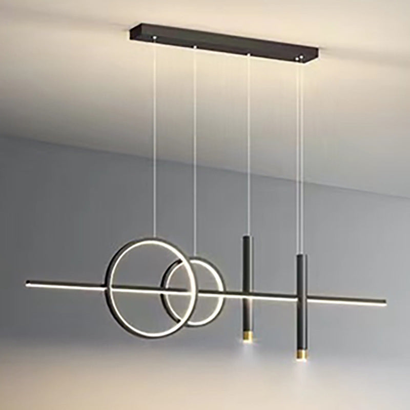 Post Modern Linear Kitchen Island Fixture in Gold / Black Aluminum LED Ceiling Pendant