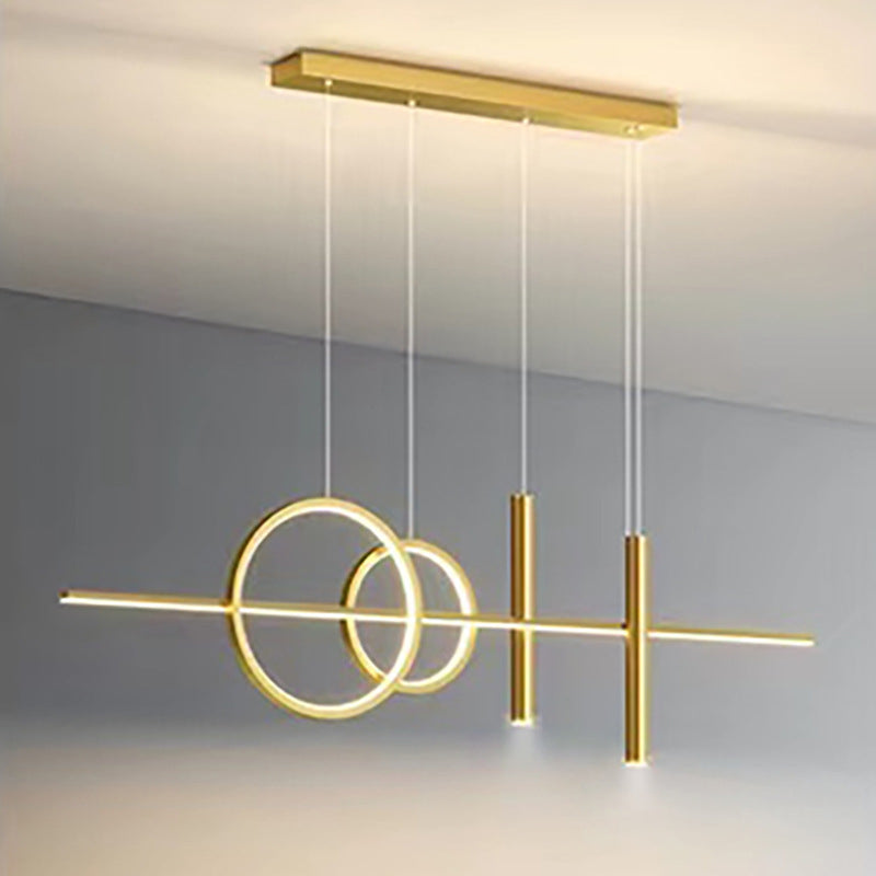 Post Modern Linear Kitchen Island Fixture in Gold / Black Aluminum LED Ceiling Pendant