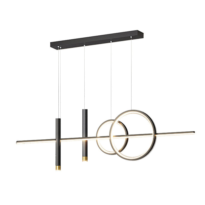 Post Modern Linear Kitchen Island Fixture in Gold / Black Aluminum LED Ceiling Pendant