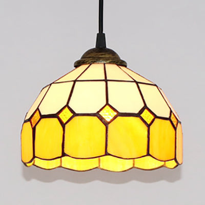 Hemisphere Pendant Light 1 Bulb Pink/Blue/Orange Stained Glass Tiffany-Style Ceiling Suspension Lamp