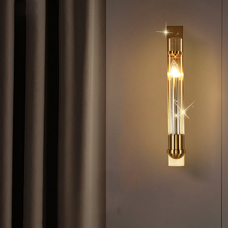 Cylinder Shape Glass Wall Lighting Modern Style 1 Light Wall Mounted Light in Gold