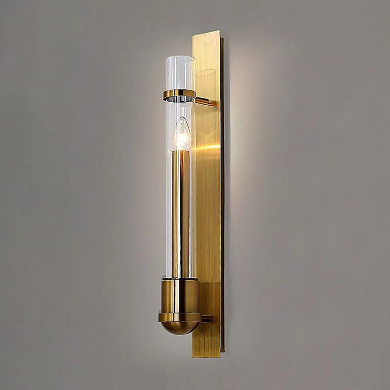 Cylinder Shape Glass Wall Lighting Modern Style 1 Light Wall Mounted Light in Gold