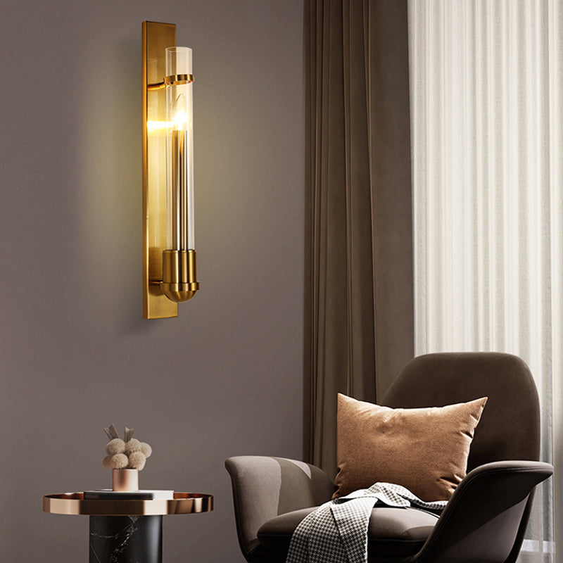 Cylinder Shape Glass Wall Lighting Modern Style 1 Light Wall Mounted Light in Gold