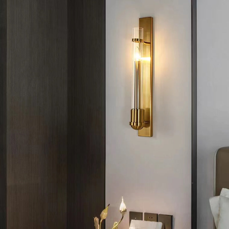 Cylinder Shape Glass Wall Lighting Modern Style 1 Light Wall Mounted Light in Gold