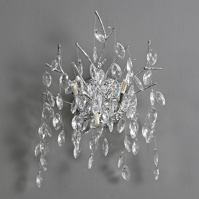 Unique Shape Crystal Wall Lighting Modern Style 3 Lights Wall Mounted Light in Silver