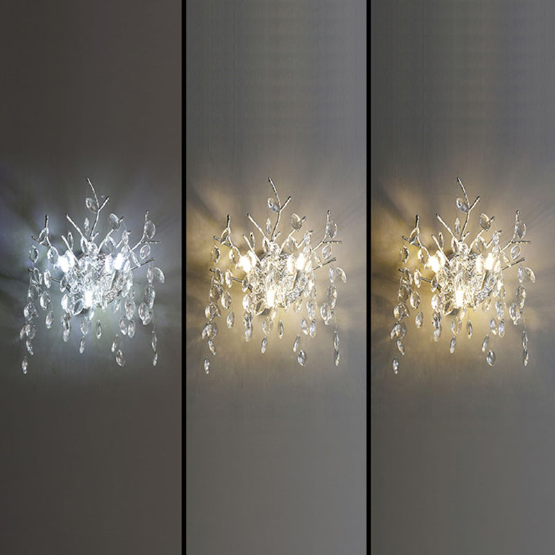 Unique Shape Crystal Wall Lighting Modern Style 3 Lights Wall Mounted Light in Silver