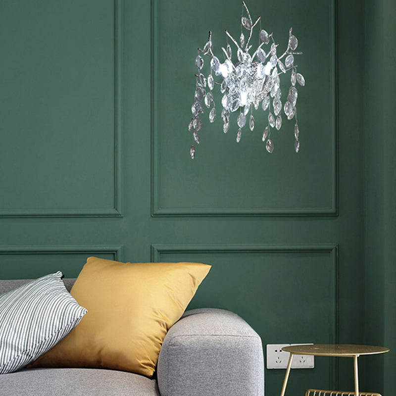 Unique Shape Crystal Wall Lighting Modern Style 3 Lights Wall Mounted Light in Silver