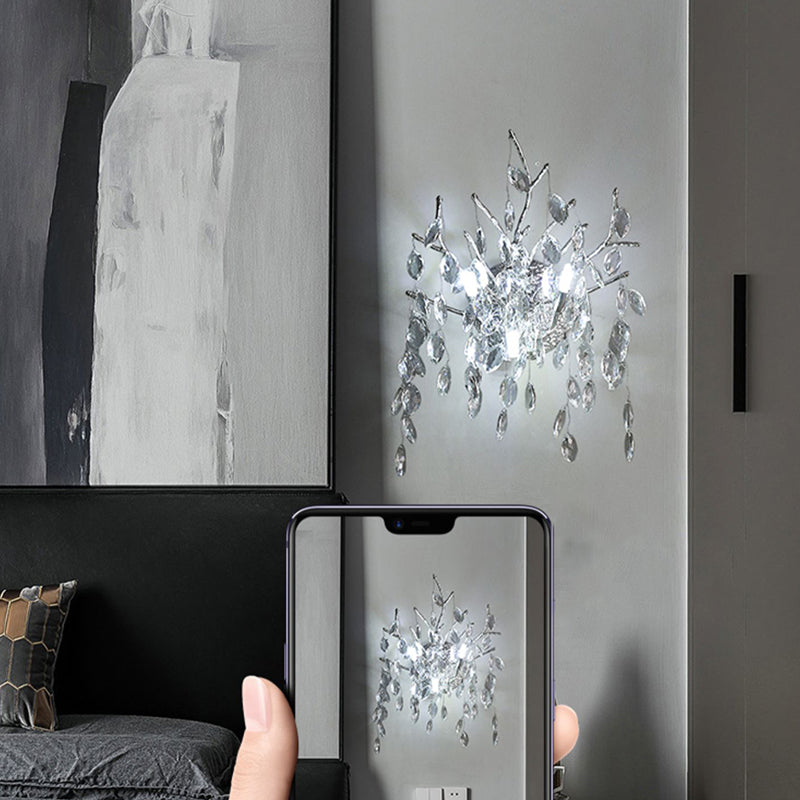 Unique Shape Crystal Wall Lighting Modern Style 3 Lights Wall Mounted Light in Silver
