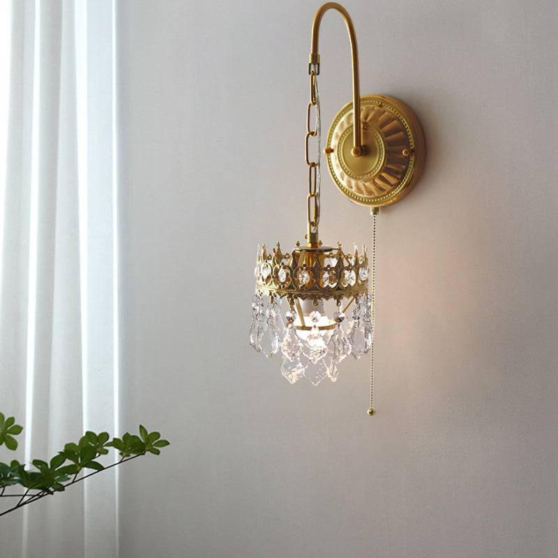 Unique Shape Crystal Wall Lighting Modern Style 1 Light Wall Mounted Light in Brass