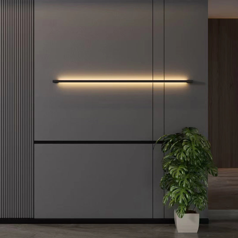 Metal Linear Shape Wall Lighting Modern Style 1-Light Wall Mounted Light in Black
