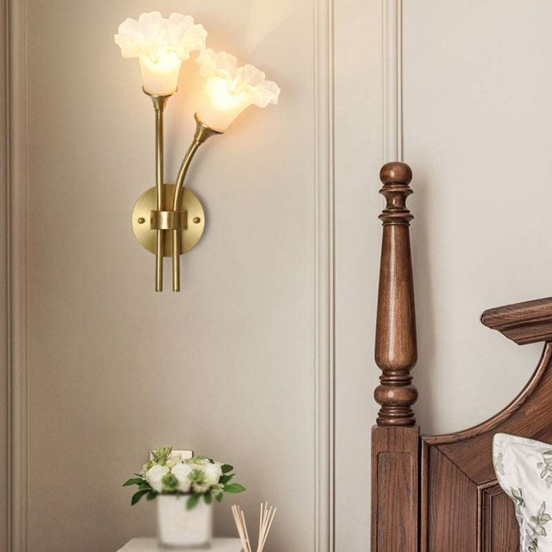 American Style Copper Wall Light Flower Shape Wall Lamp for Living Room