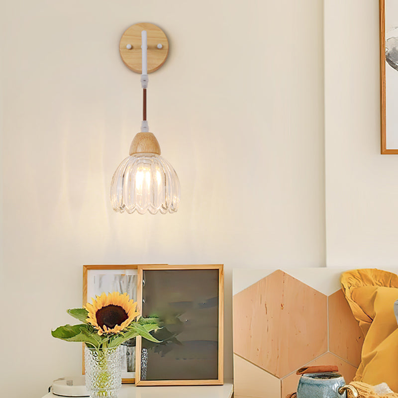 Modern Simple Wall Light Wooden Dome Shape Wall Lamp for Living Room