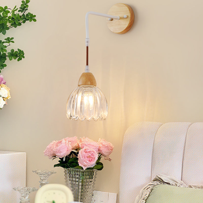 Modern Simple Wall Light Wooden Dome Shape Wall Lamp for Living Room