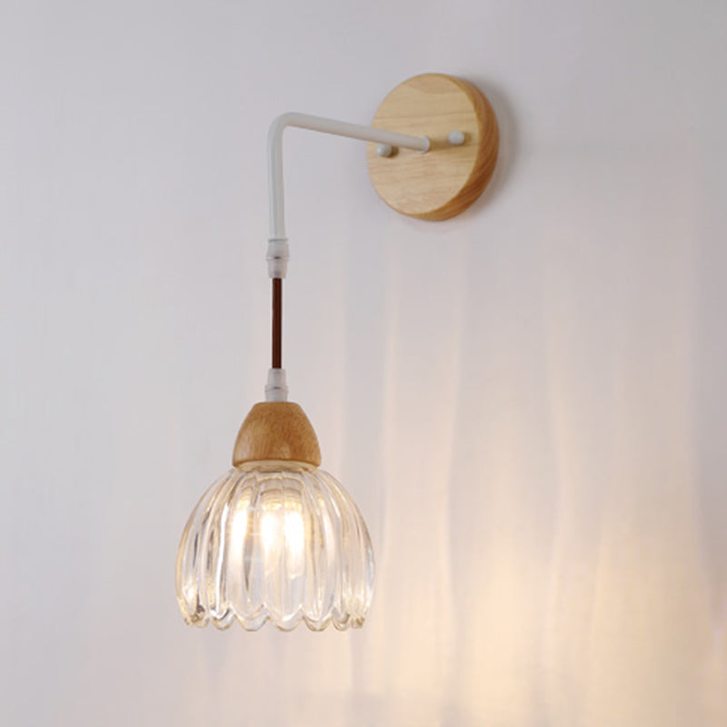 Modern Simple Wall Light Wooden Dome Shape Wall Lamp for Living Room