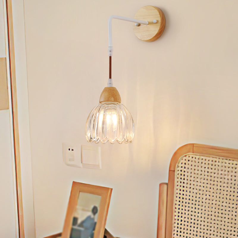 Modern Simple Wall Light Wooden Dome Shape Wall Lamp for Living Room