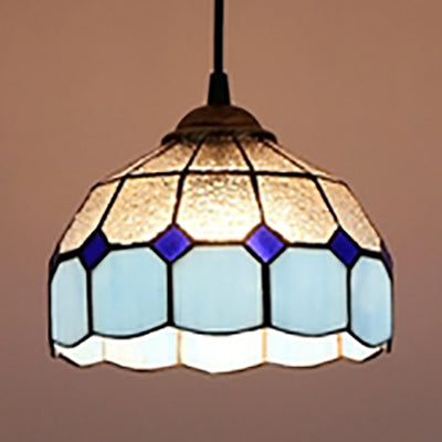 Hemisphere Pendant Light 1 Bulb Pink/Blue/Orange Stained Glass Tiffany-Style Ceiling Suspension Lamp