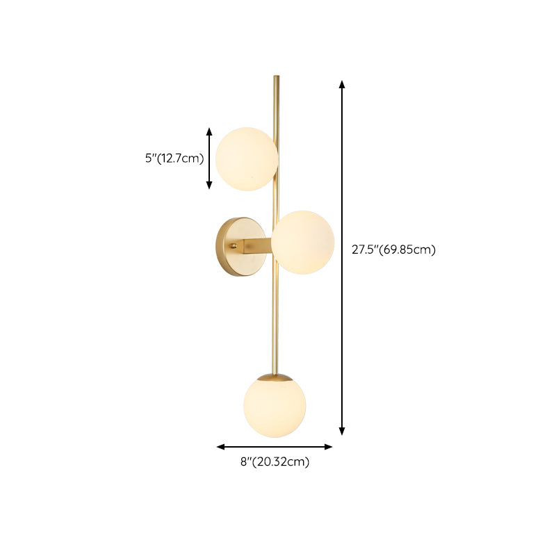 3 - Light Gold & White Wall Light Iron and Glass Wall Fixture with Ball Shade