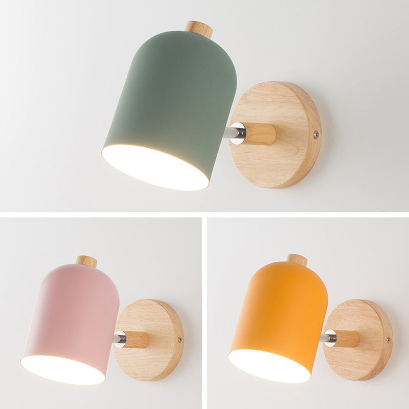 Nordic 1 - Light Wall Sconce Iron and Wood Adjustable Wall Fixture in Multi Colors