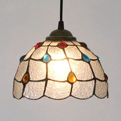 Brede flare wit/blauw/getextureerd wit handgemaakt kunstglas plafondlicht Tiffany-stijl 1 hoofd gesuspendeerd verlichtingsarmatuur