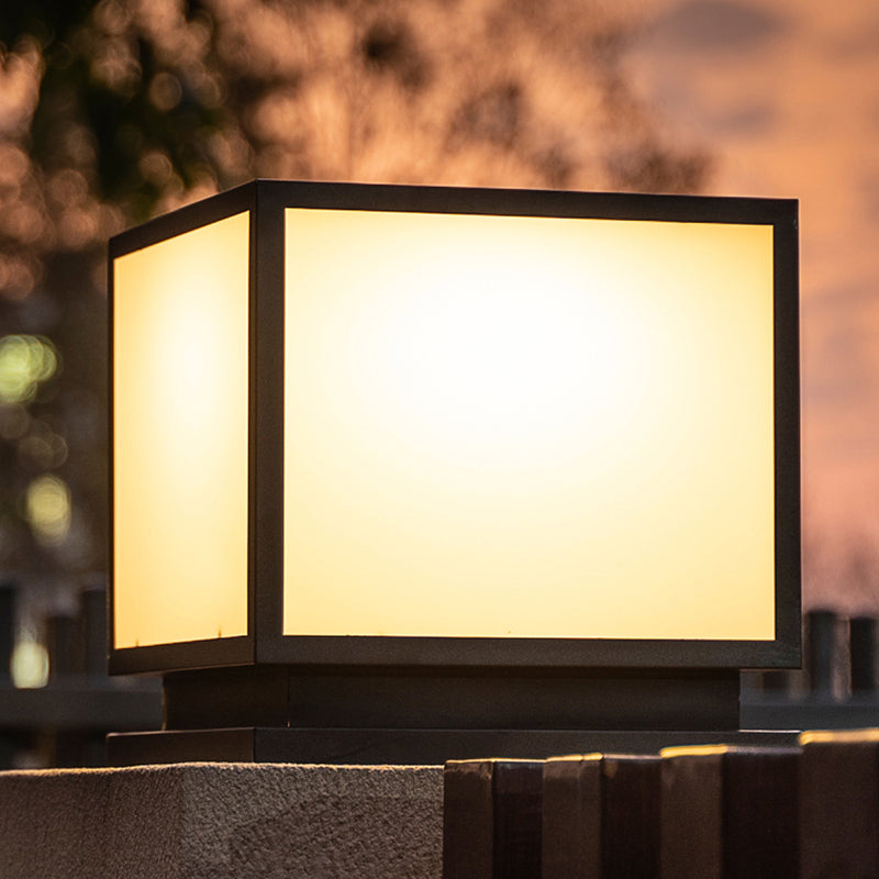 Contemporary LED Pillar Light Simple Black Solar Lighting Fixture for Garden