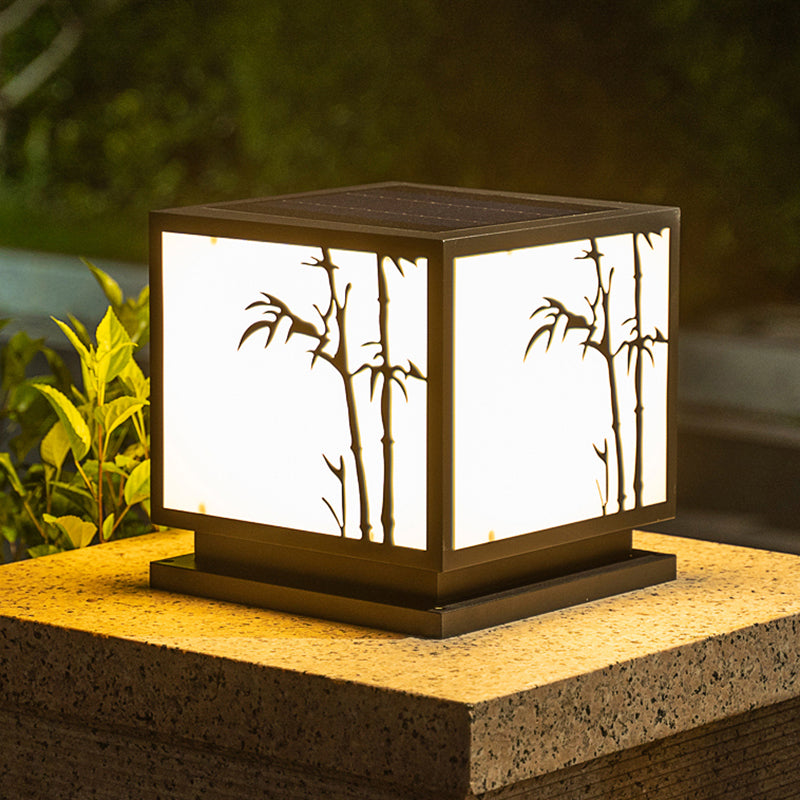 Contemporary LED Pillar Light Simple Black Solar Lighting Fixture for Garden