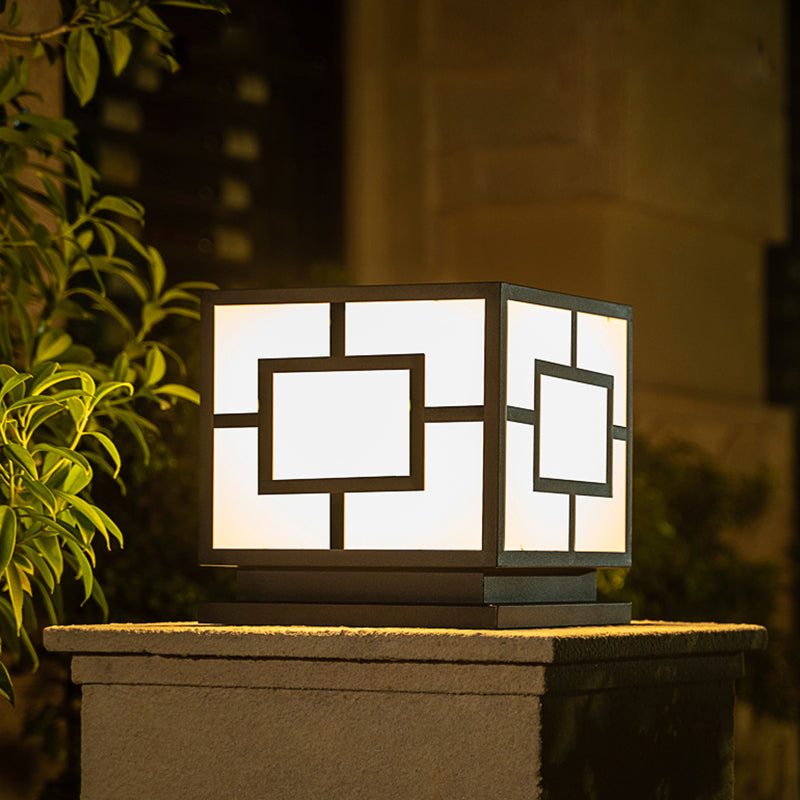 Contemporary LED Pillar Light Simple Black Solar Lighting Fixture for Garden