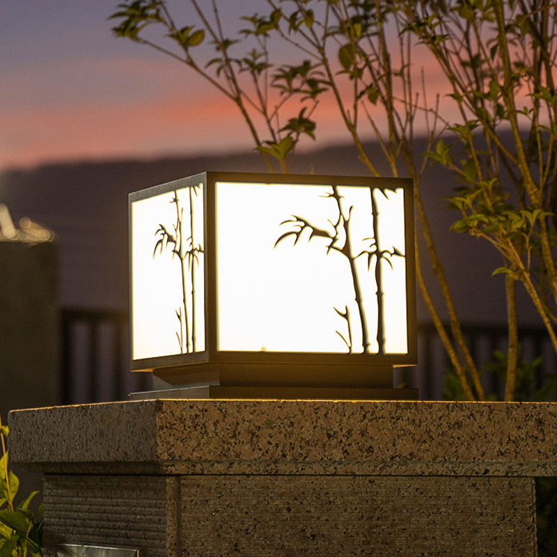 Contemporary LED Pillar Light Simple Black Solar Lighting Fixture for Garden