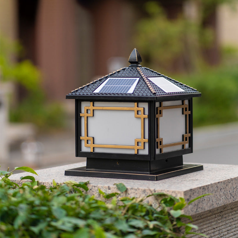 Contemporary Pillar Light Metallic LED Solar Lighting Fixture for Garden