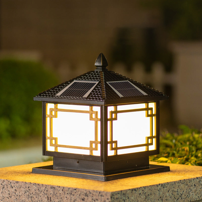 Contemporary Pillar Light Metallic LED Solar Lighting Fixture for Garden
