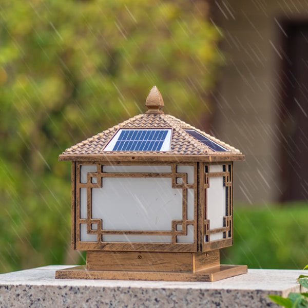 Contemporary Pillar Light Metallic LED Solar Lighting Fixture for Garden
