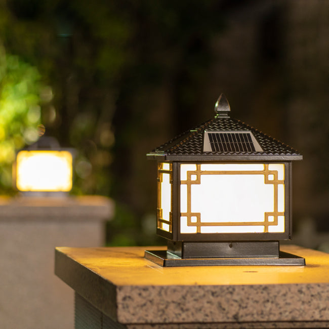 Contemporary Pillar Light Metallic LED Solar Lighting Fixture for Garden
