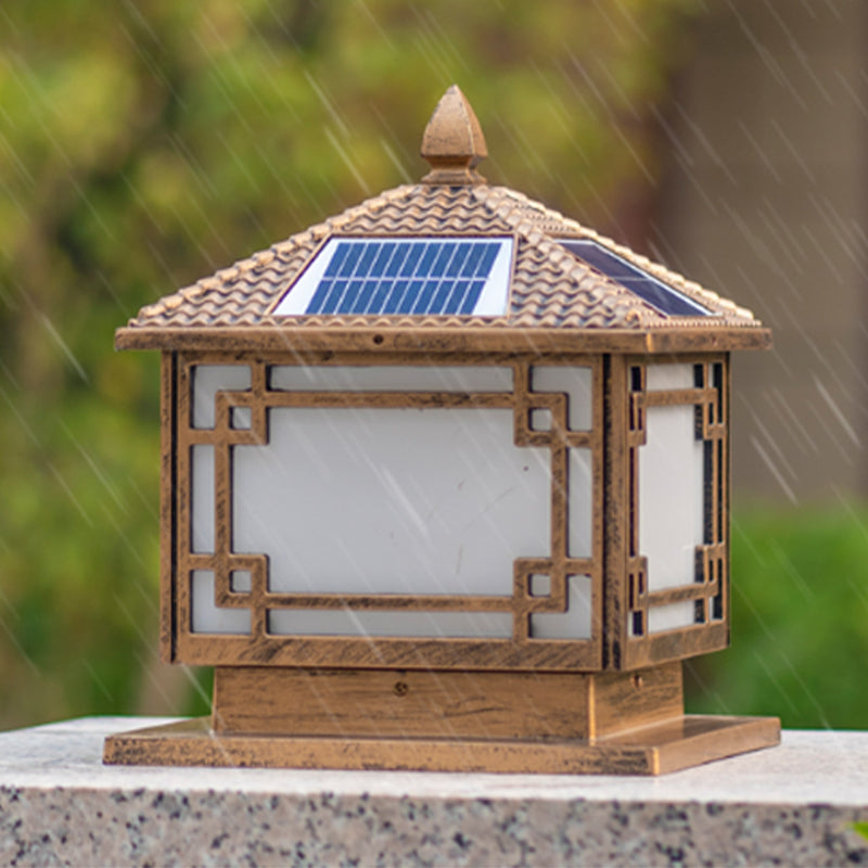 Contemporary Pillar Light Metallic LED Solar Lighting Fixture for Garden