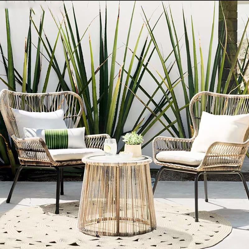 Modern Outdoor Dining Table Set 1/3 Pcs Rattan and Metal Frame Patio Table and Chairs