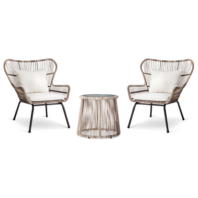 Modern Outdoor Dining Table Set 1/3 Pcs Rattan and Metal Frame Patio Table and Chairs