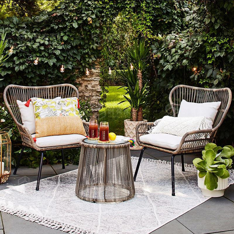 Modern Outdoor Dining Table Set 1/3 Pcs Rattan and Metal Frame Patio Table and Chairs