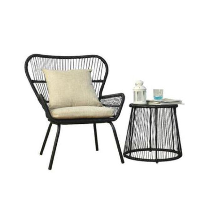 Modern Outdoor Dining Table Set 1/3 Pcs Rattan and Metal Frame Patio Table and Chairs