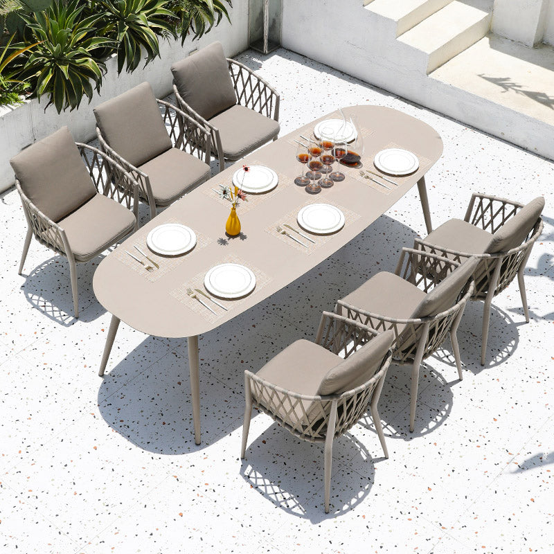 Boho Patio Dining Table Set 1/3/5/7/9 Pcs Aluminum Frame Dining Table and Chairs