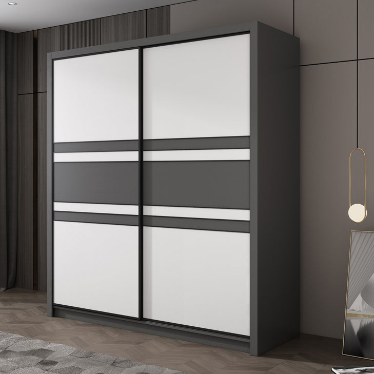 Contemporary Grey and White Storage Cabinet  Bedroom Cabinet with Sliding Doors