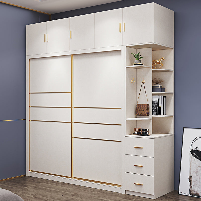 Modern Sliding Door Wardrobe for Bedroom White Cabinet with Drawers