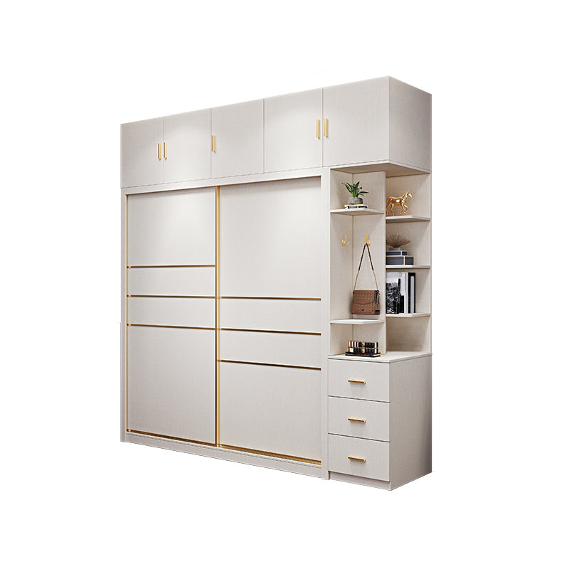 Modern Sliding Door Wardrobe for Bedroom White Cabinet with Drawers