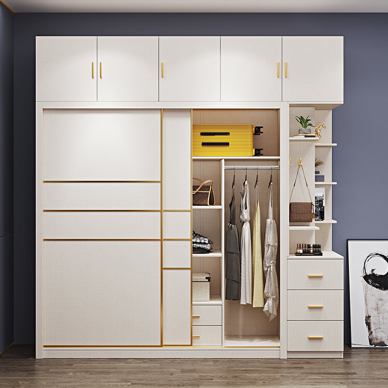 Modern Sliding Door Wardrobe for Bedroom White Cabinet with Drawers