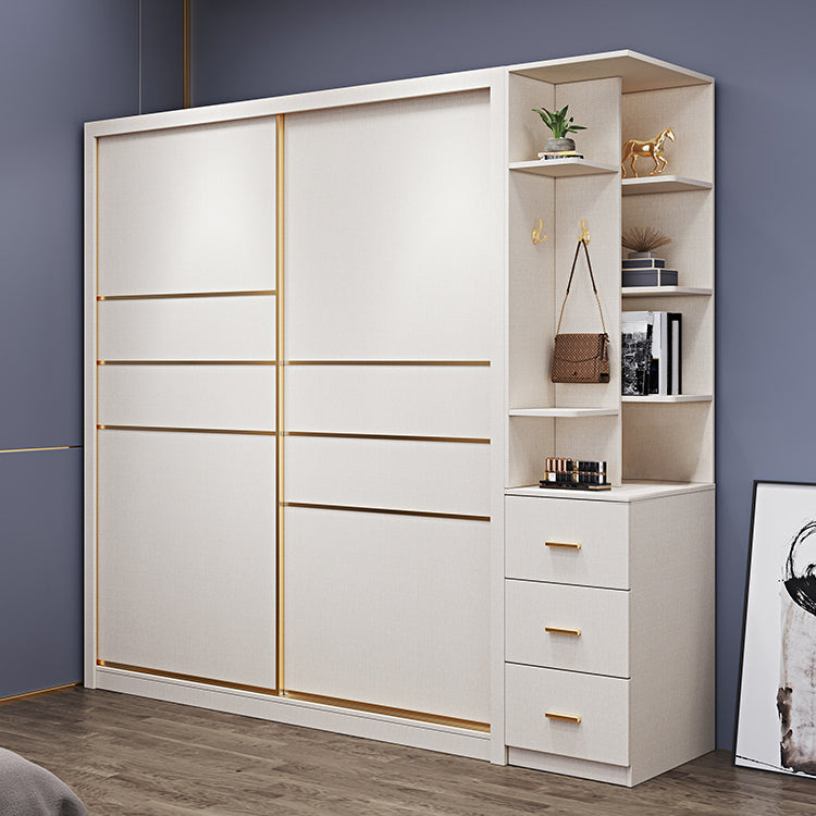 Modern Sliding Door Wardrobe for Bedroom White Cabinet with Drawers